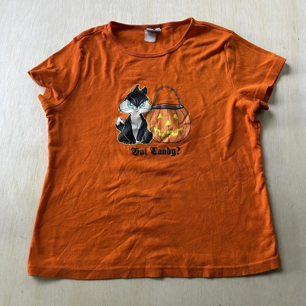 Y2K Looney Tunes Shirt Womens Medium Orange Pepe Le Pew Halloween Got Candy
